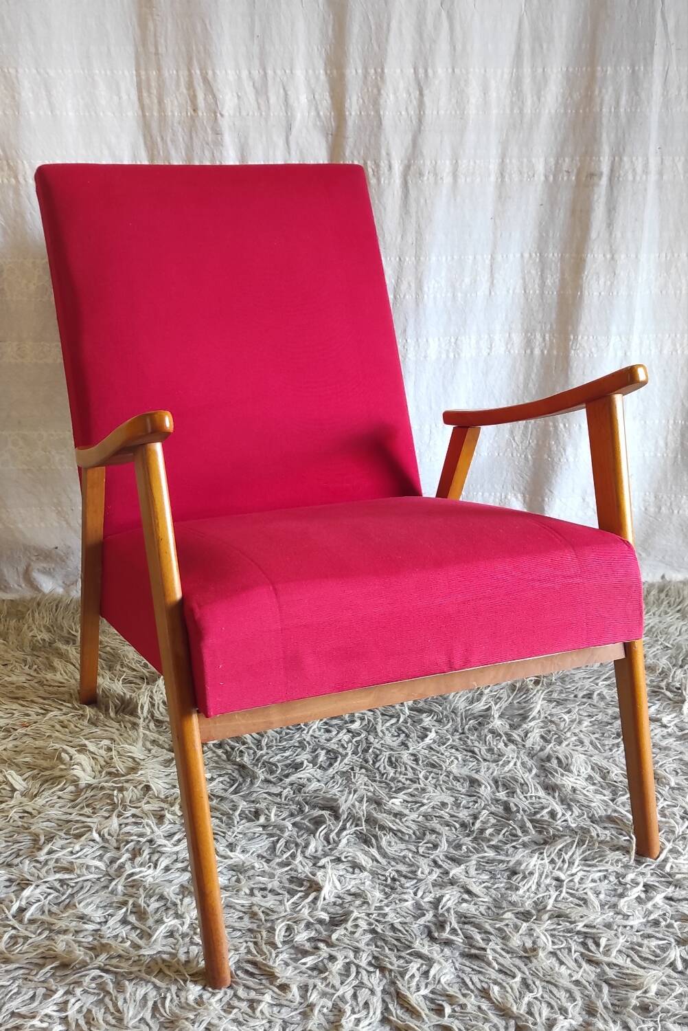 Scandinavian style armchair in wood and fabrics - 1960s