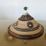 African conical hat, Fulani, in leather and braided rope, 1900, wall decoration