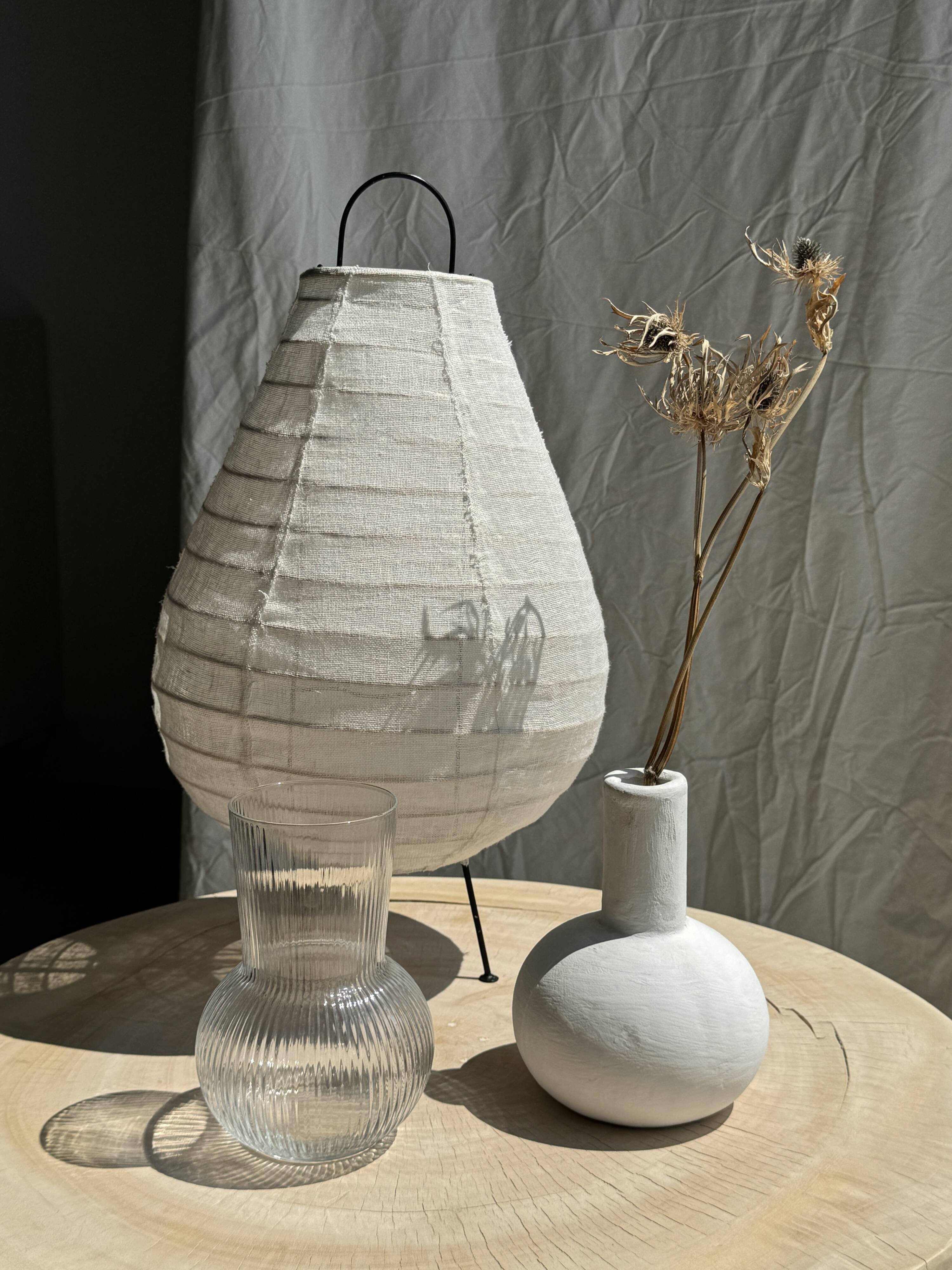 Ribbed glass ball vase