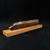 Bronze TGV on a wooden base, scale model of the TGV Sud-Est from the 1980s