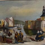 Huile sur panneau milieu XXe paysage breton Concarneau