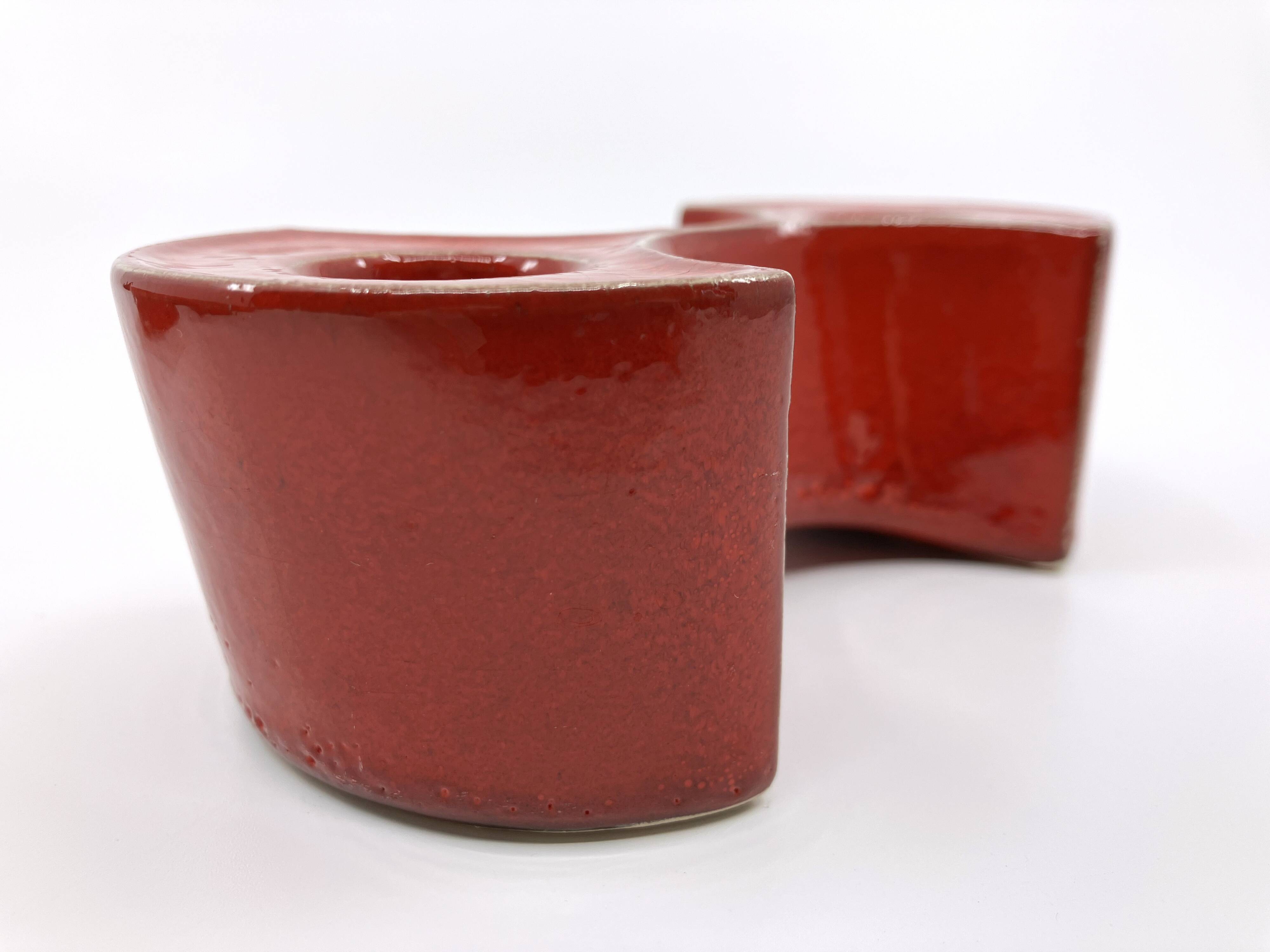 3 red ceramic candlesticks • Cari Zalloni • Steuler • 1970