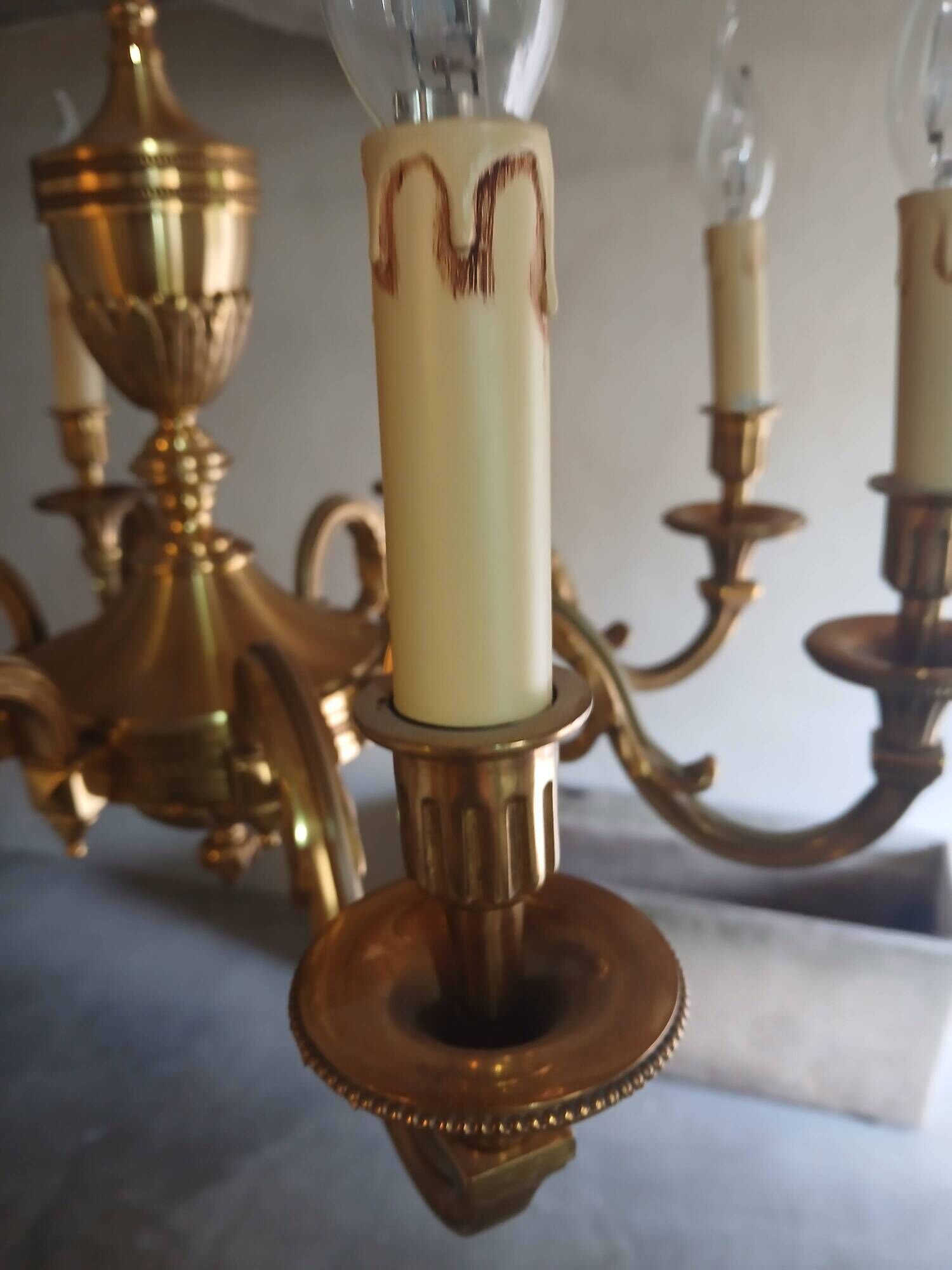 Bronze chandelier with 8 branches Lucien Gau Paris model 16938