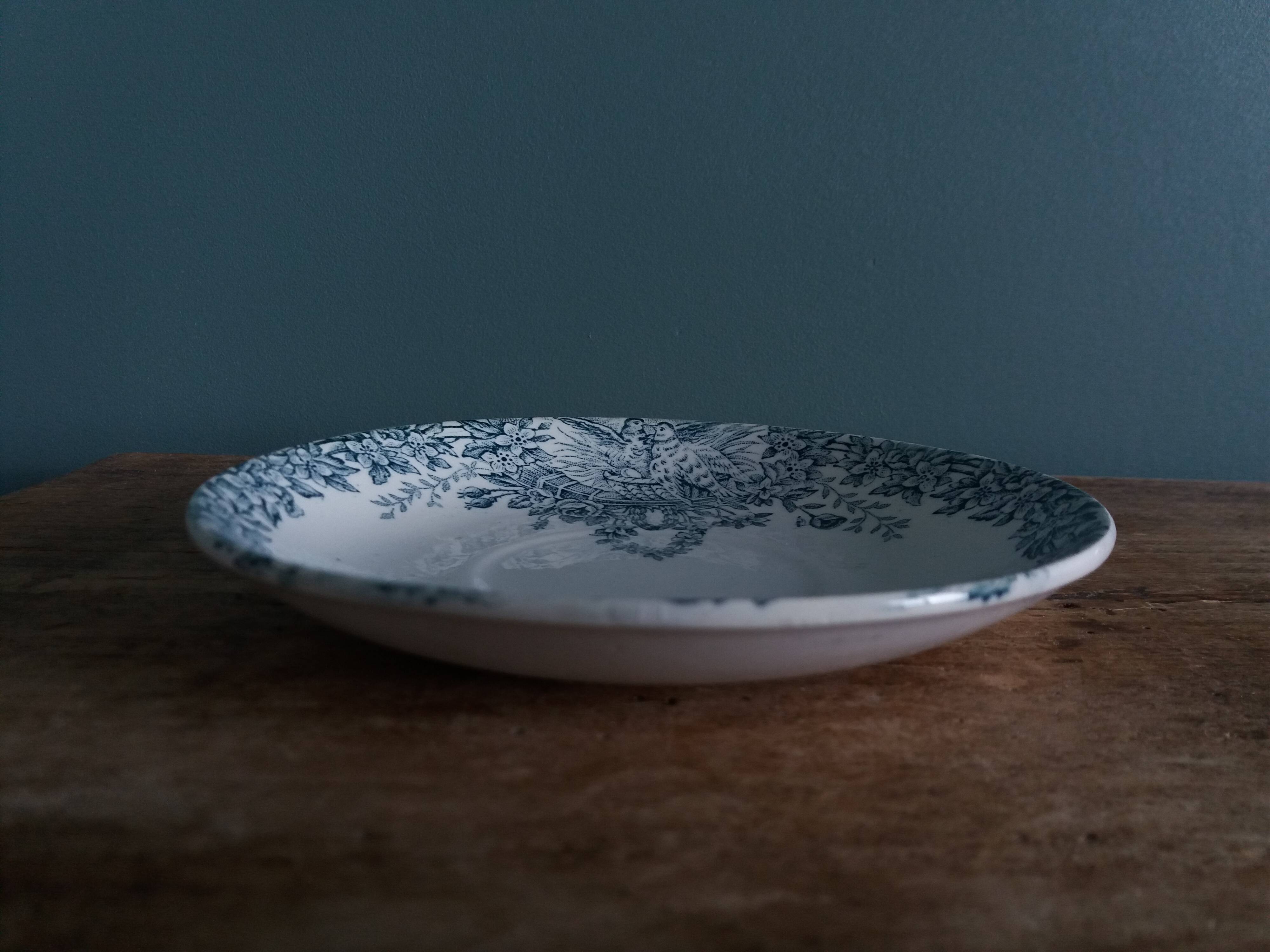 Saint Amand plate by Lebacqz & Bouchart, Colombier decoration, early 20th century