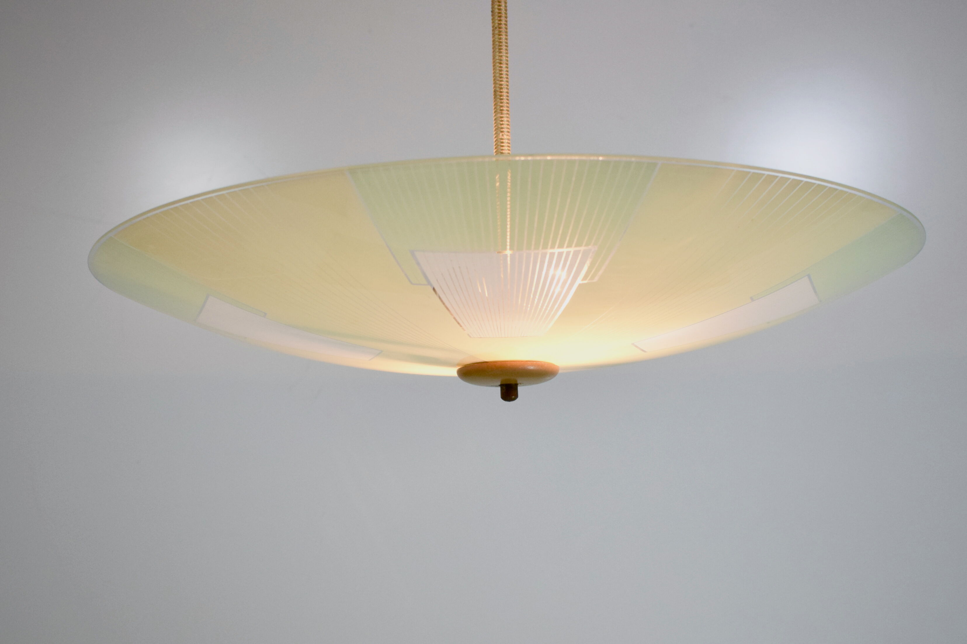 Vintage glass hanging lamp with colour patterns