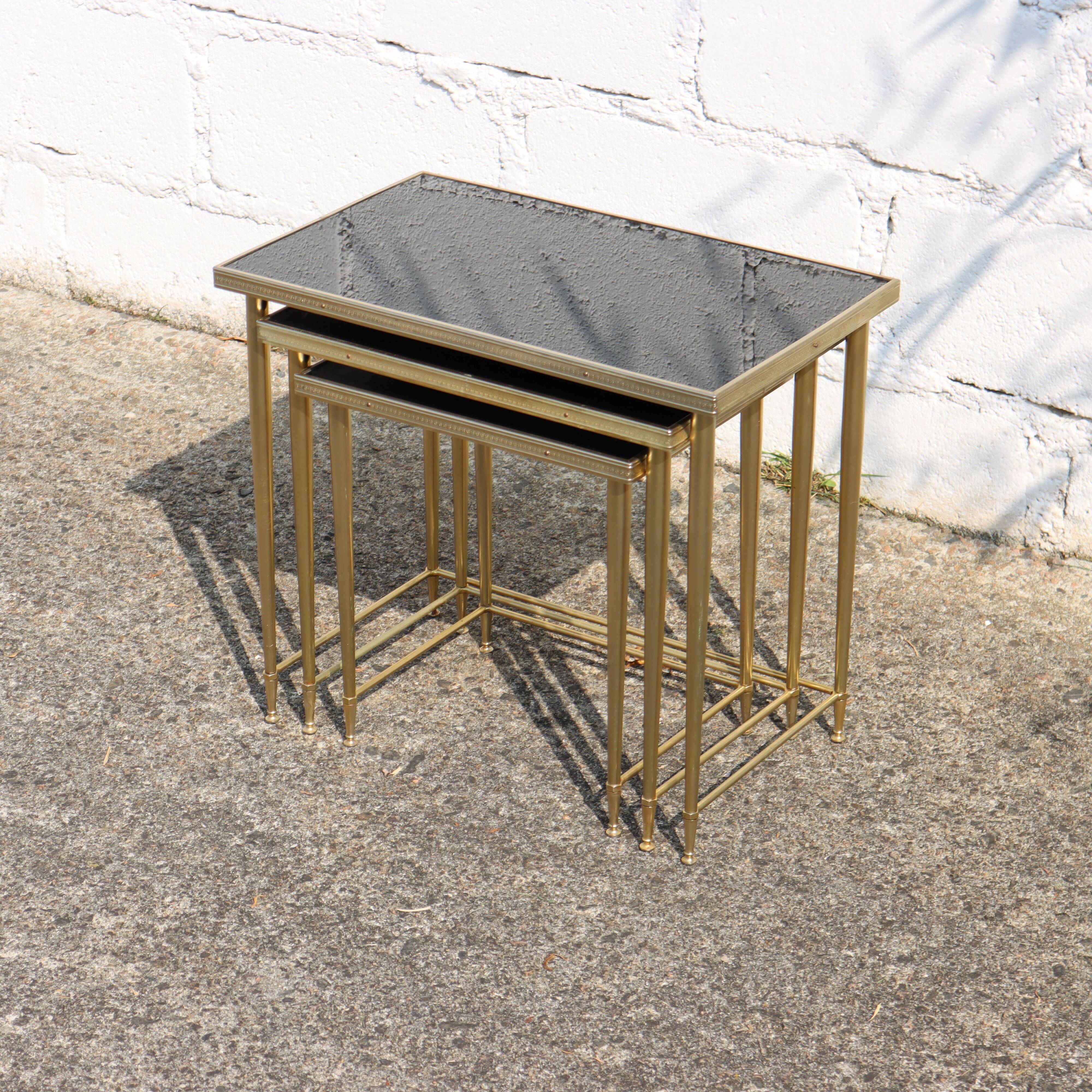 Mid-Century Glass and Brass Nesting Tables-Set of 3-Maison Jansen style  70s