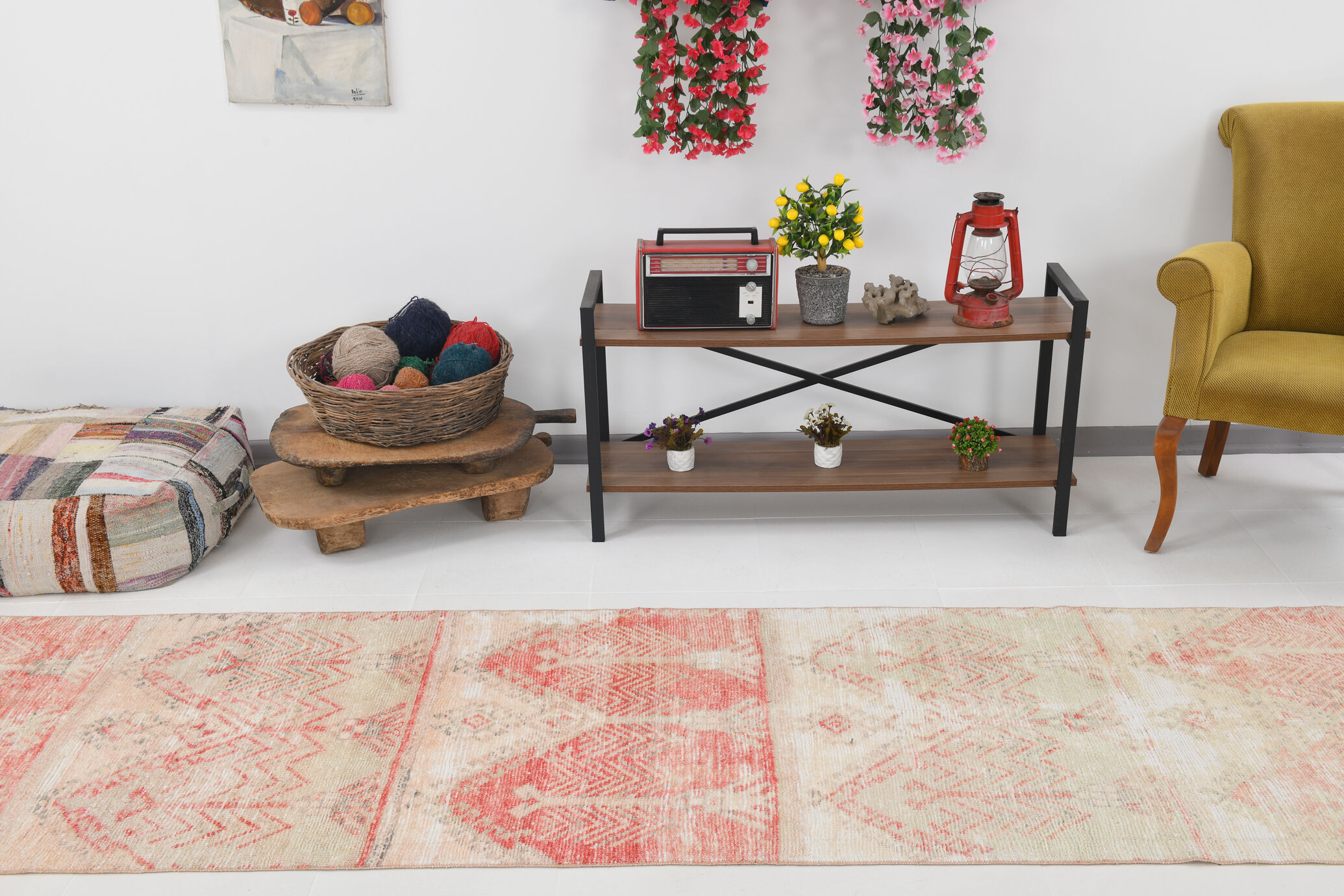 3x12 Red Beige Turkish Vintage Runner Rug,92x371Cm