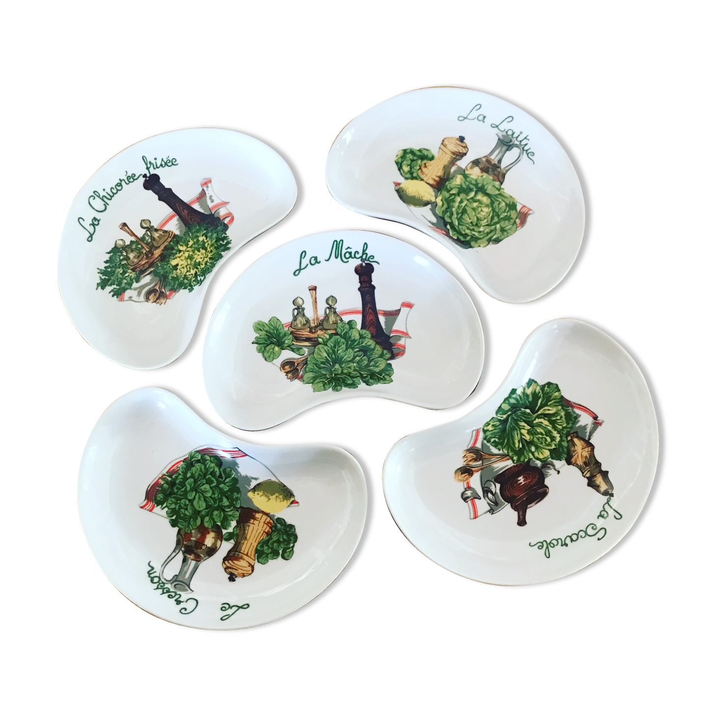Set of 5 vintage salad plates, porcelain from Limoges