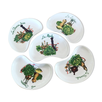 Set of 5 vintage salad plates, porcelain from Limoges
