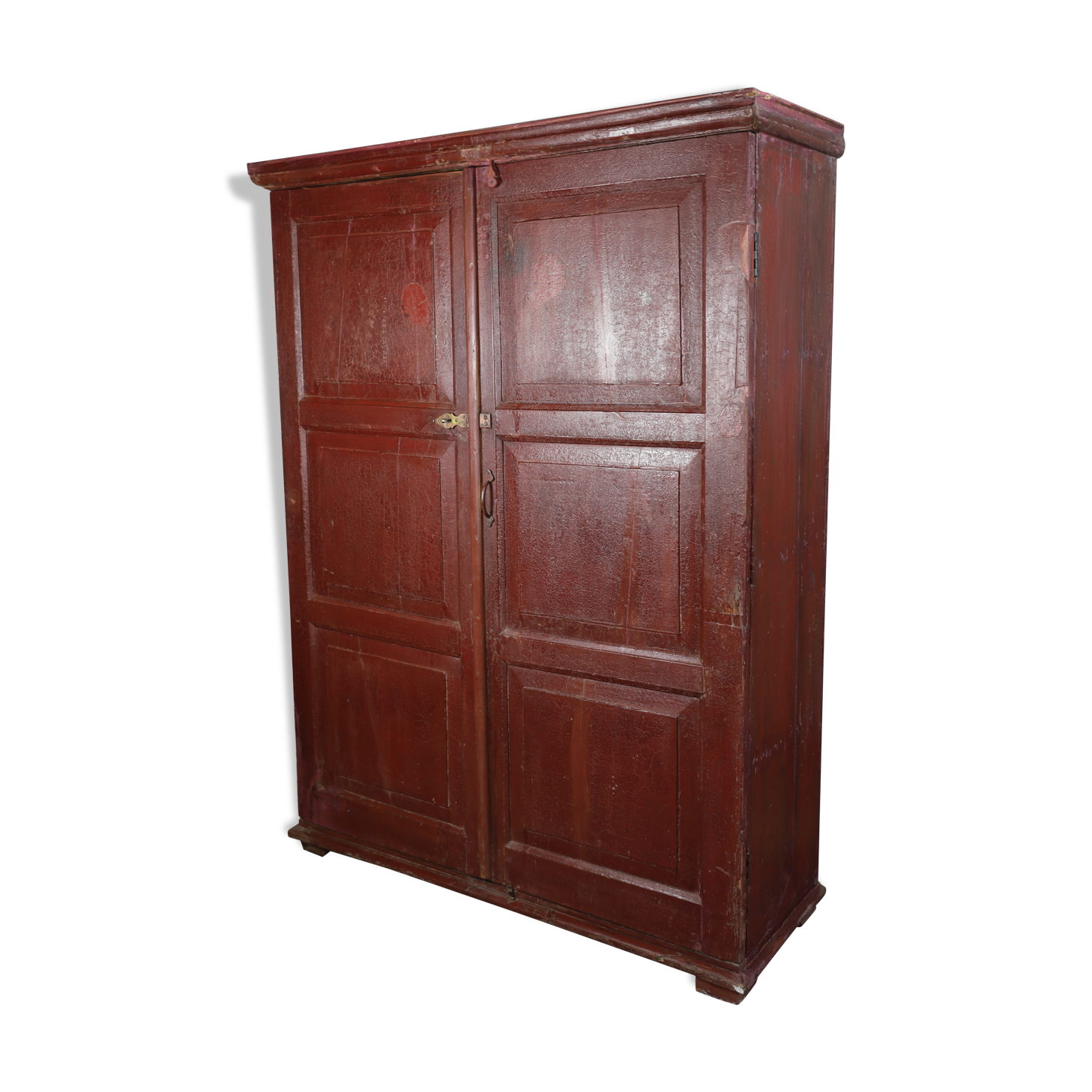 Large Indian wooden wardrobe with 2 doors and 4 shelves, raw wood interior
