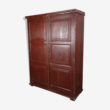 Large Indian wooden wardrobe with 2 doors and 4 shelves, raw wood interior