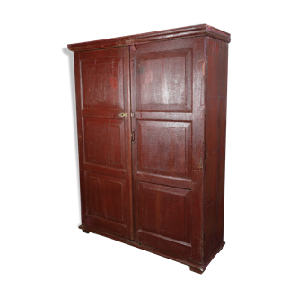 Large Indian wooden wardrobe with 2 doors and 4 shelves, raw wood interior