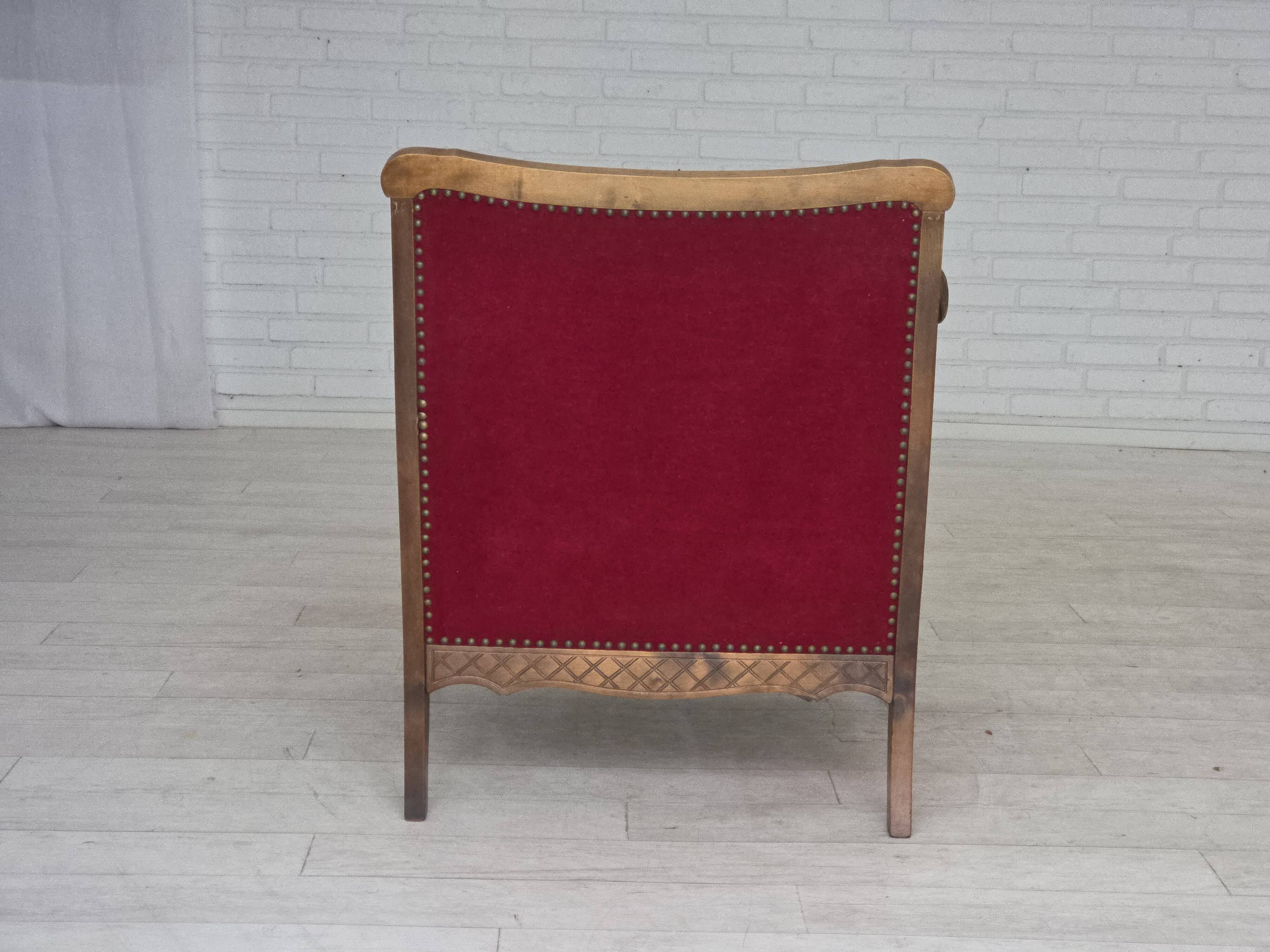 1930s, Danish armchair, furniture velour, ash wood.