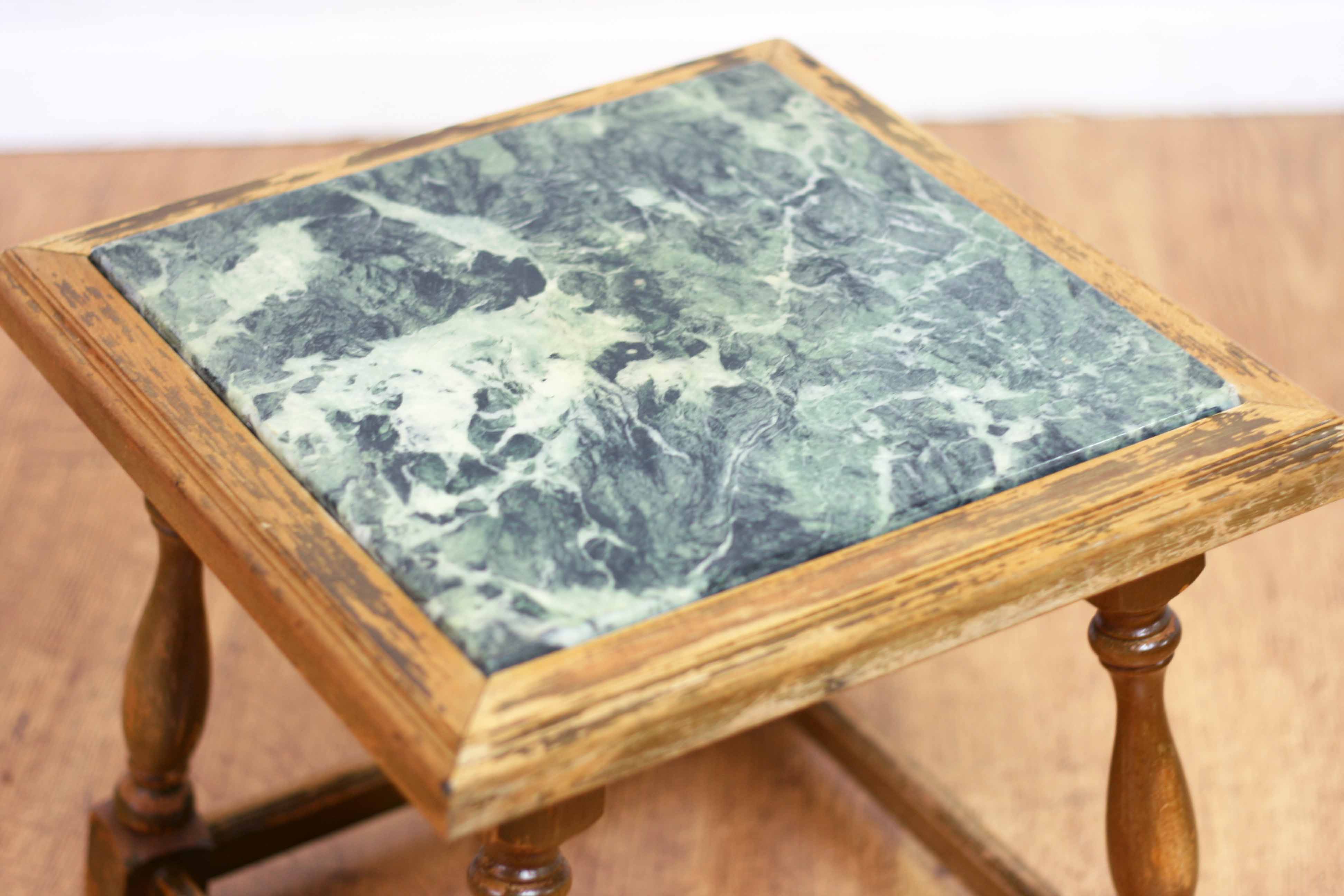 Authentic solid wood and green marble pedestal