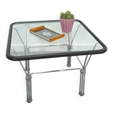 Glazen jaren 70 salontafel met chromen onderstel vintage