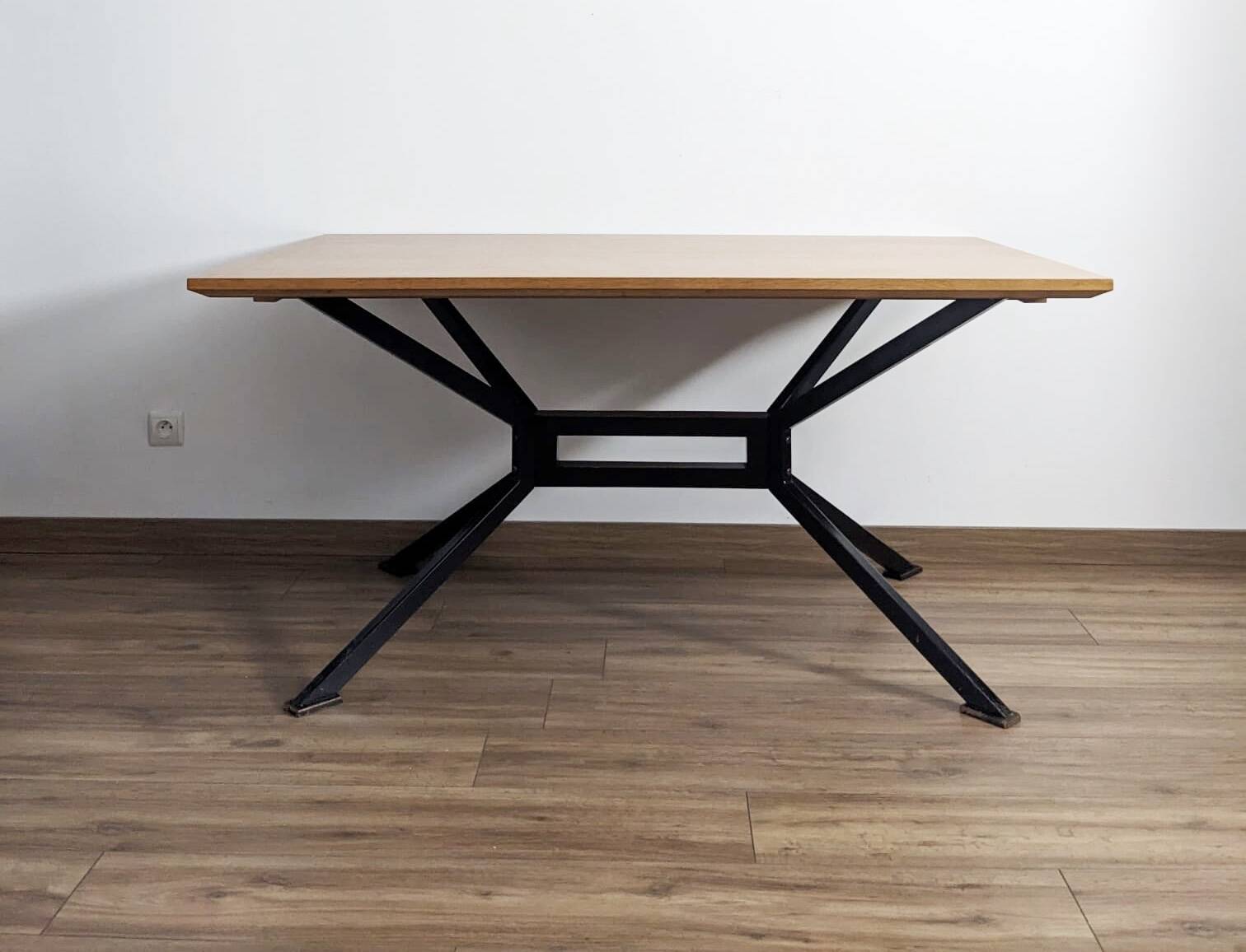 Extendable wooden and metal table, 80s