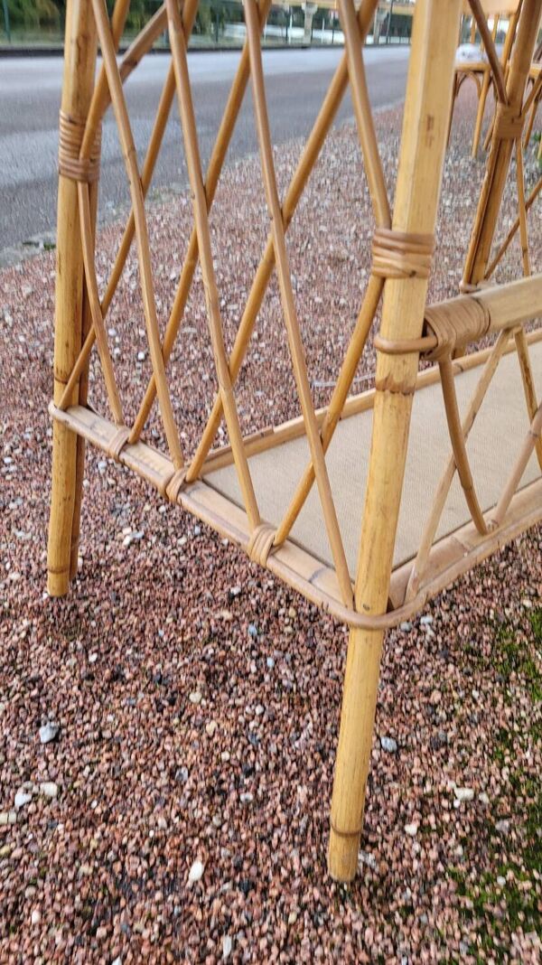 Bureau en rotin avec tabouret vintage- 1950s