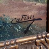 Henri catrou xixeme : huile sur toile paysage lacustre époque napoléon iii