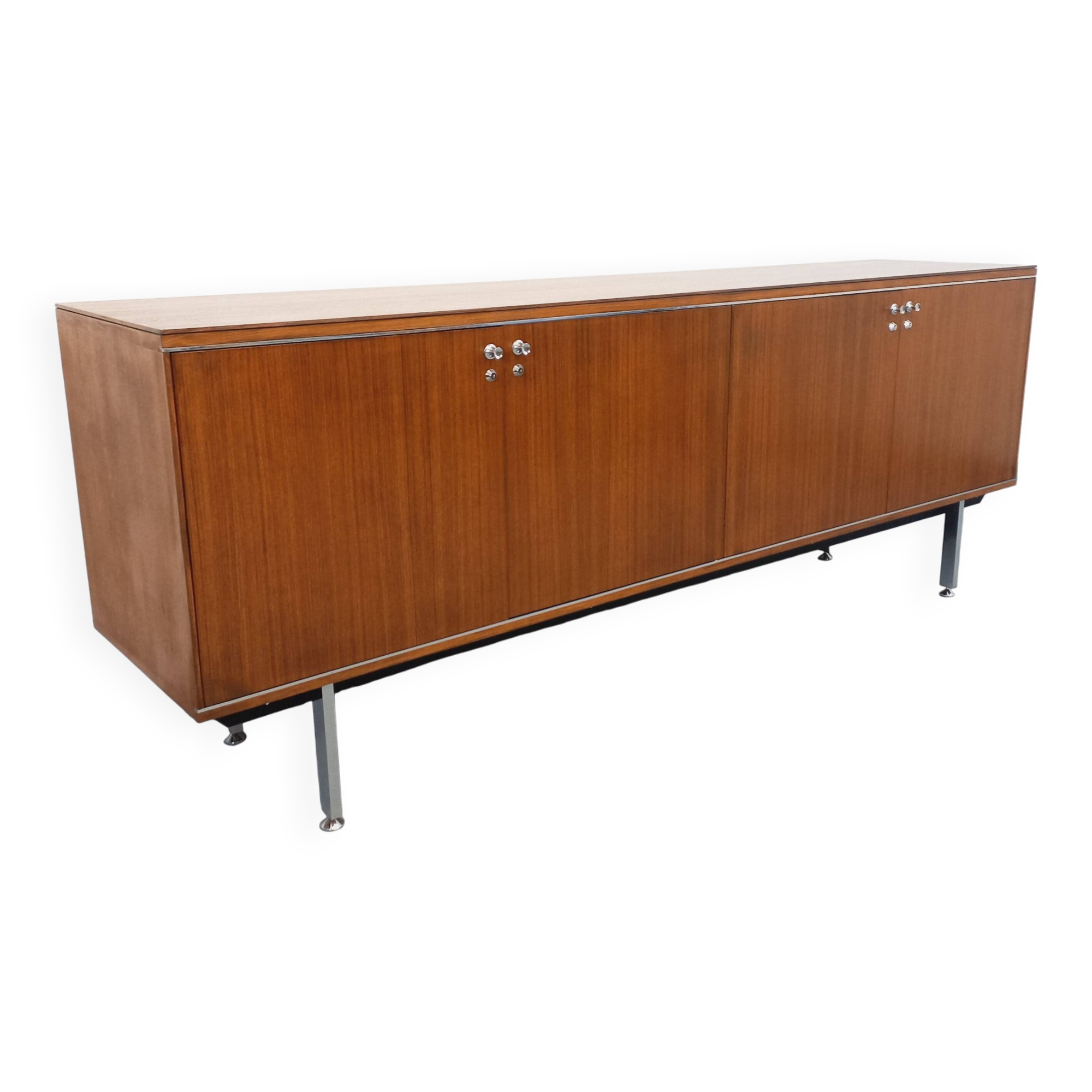 Vintage modernist enfilade in rosewood and chrome metal from the 60s and 70s.