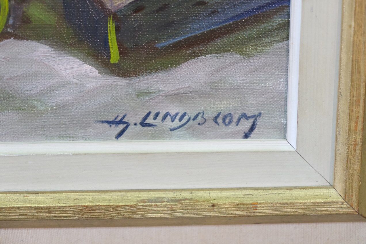 Hjamar Lindblom, Swedish Modern Landscape, 1960s, Oil on Canvas, Framed