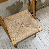 Beech and straw folding chair from the 80s