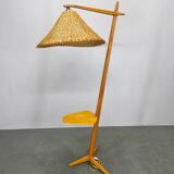 Mid-Century Floor Lamp with Rattan Shade, Czechoslovakia, 1960s