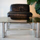 Table basse 1970 verre fumé et chrome