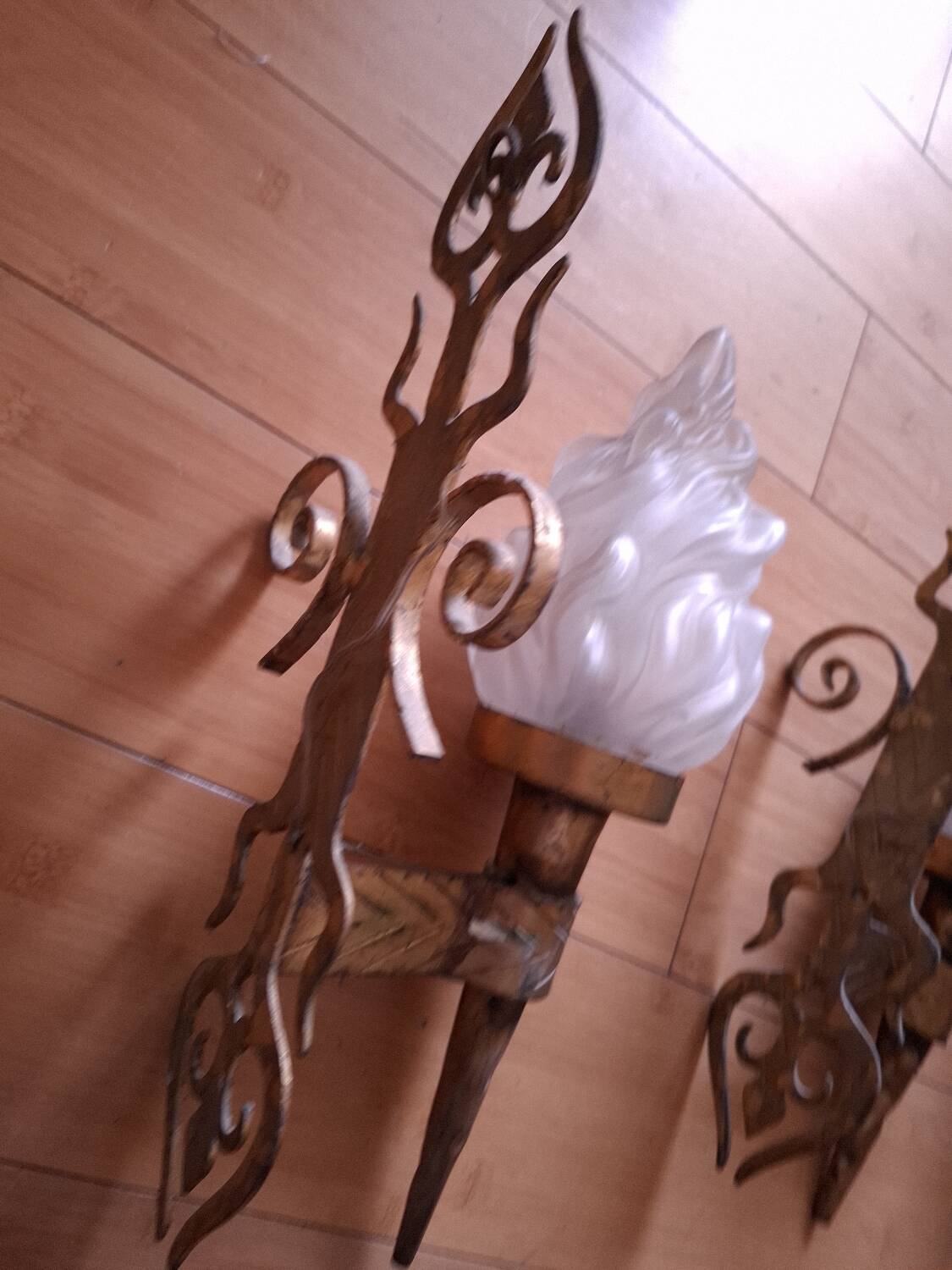 3 gold metal torchere wall lights