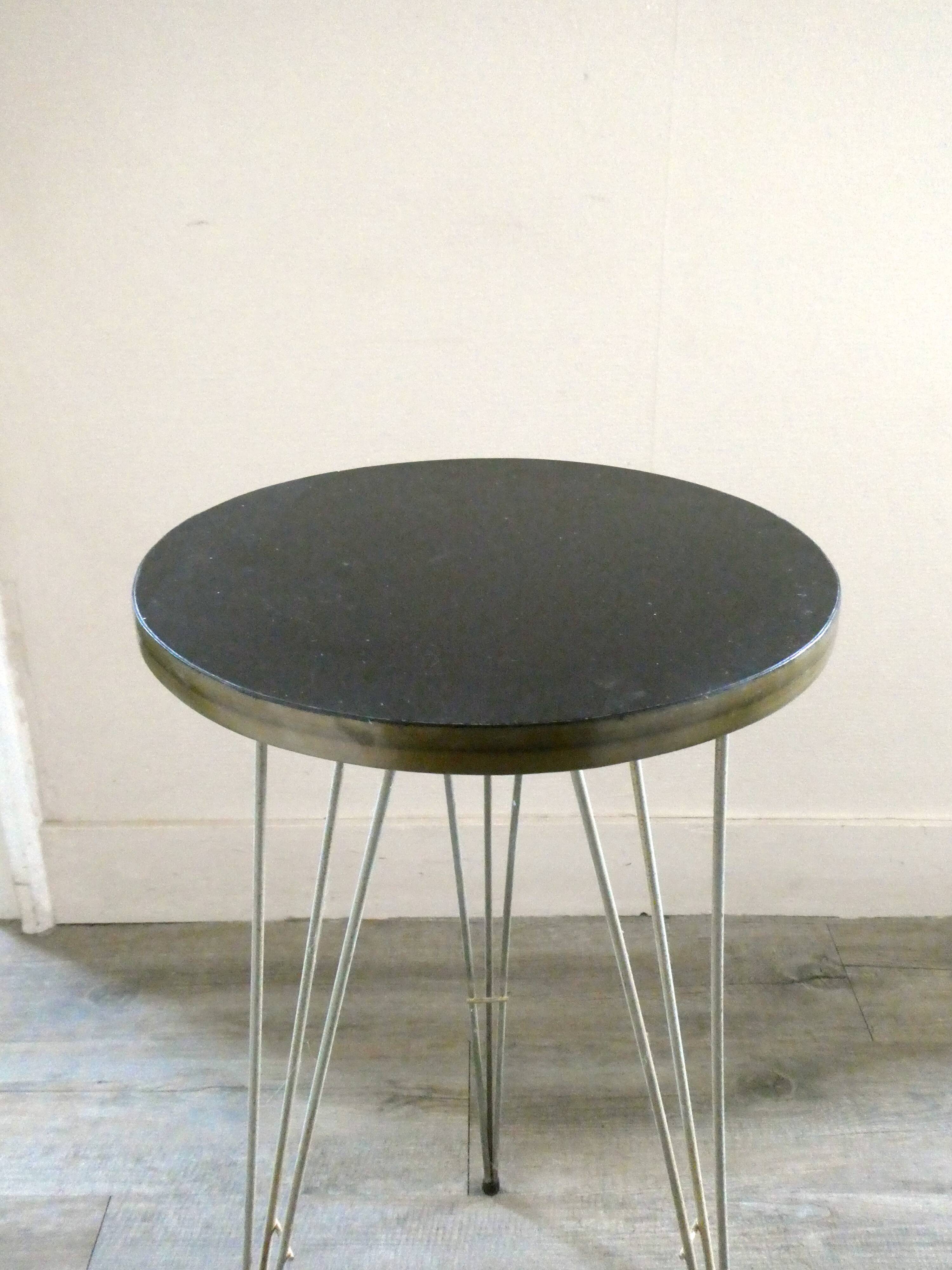 Side table with metal Eiffel feet 60's