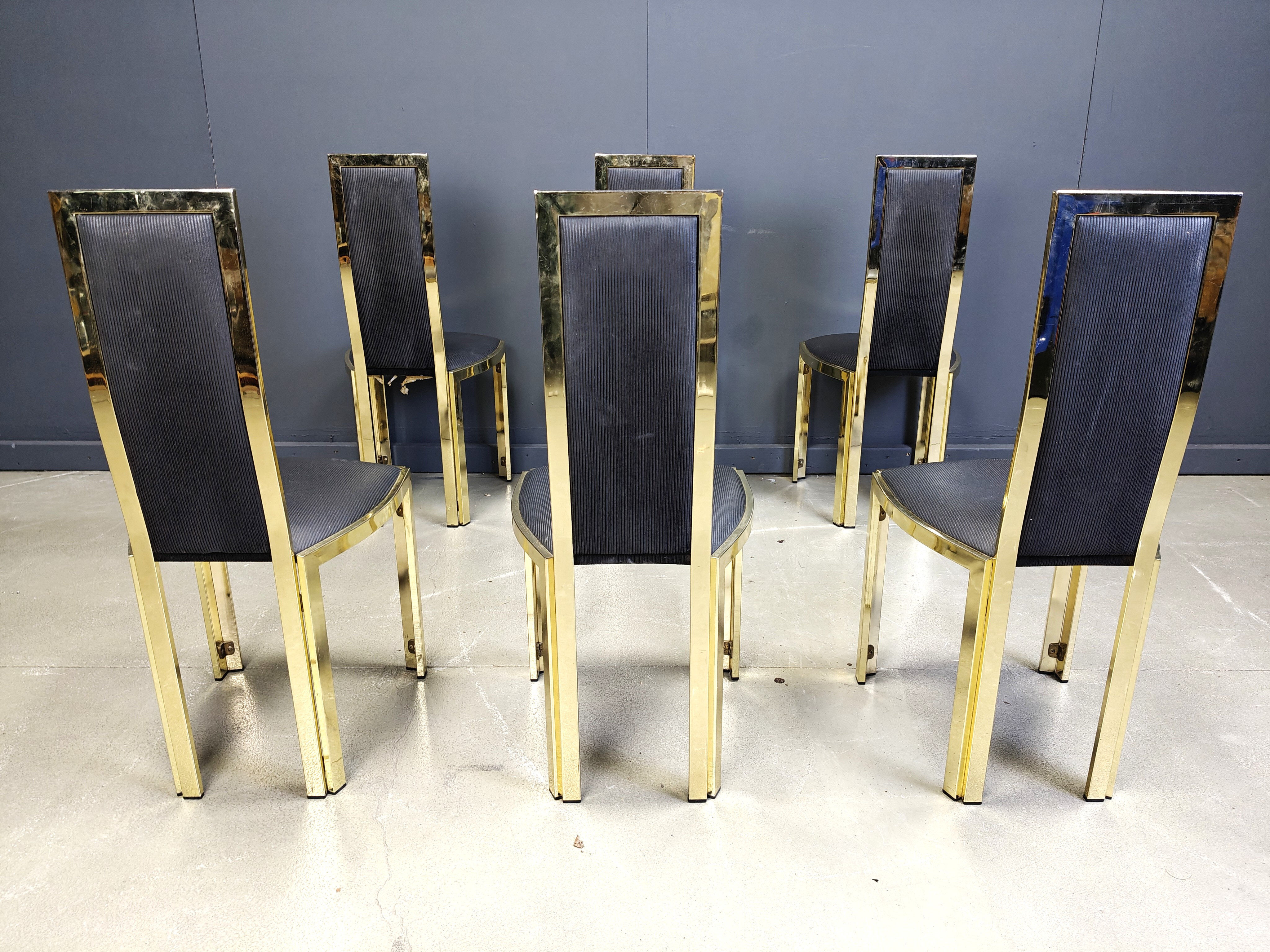 Vintage French brass dining chairs, set of 6 - 1970s