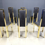 Vintage French brass dining chairs, set of 6 - 1970s