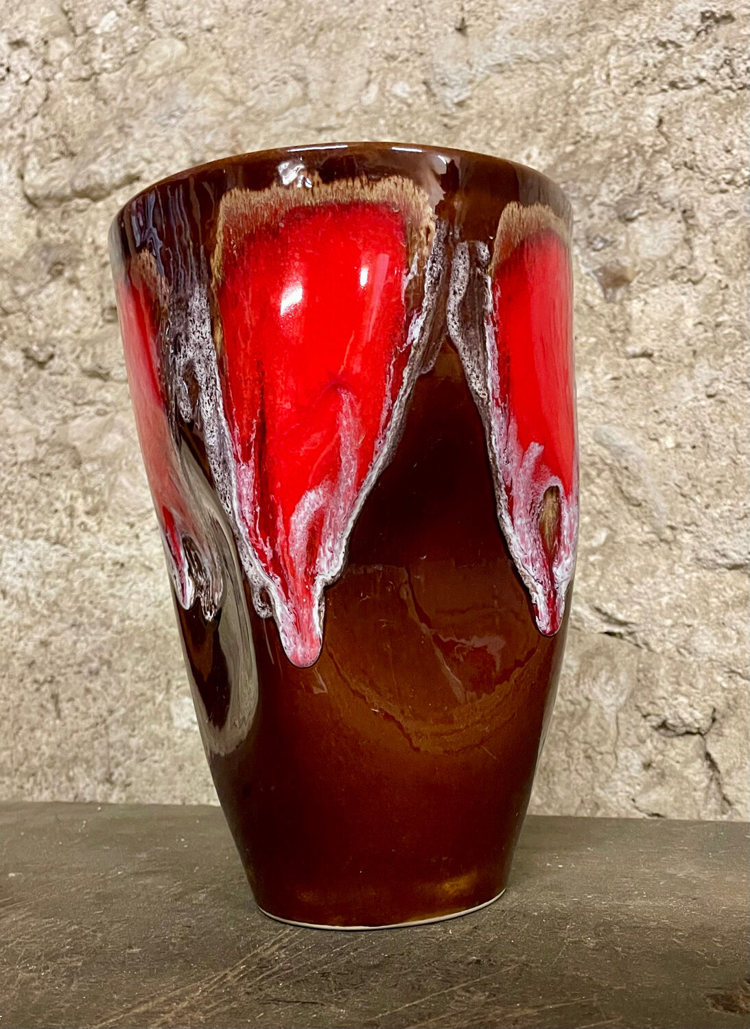 Large Vallauris vase no. 270 – brown glaze with red drips – vintage