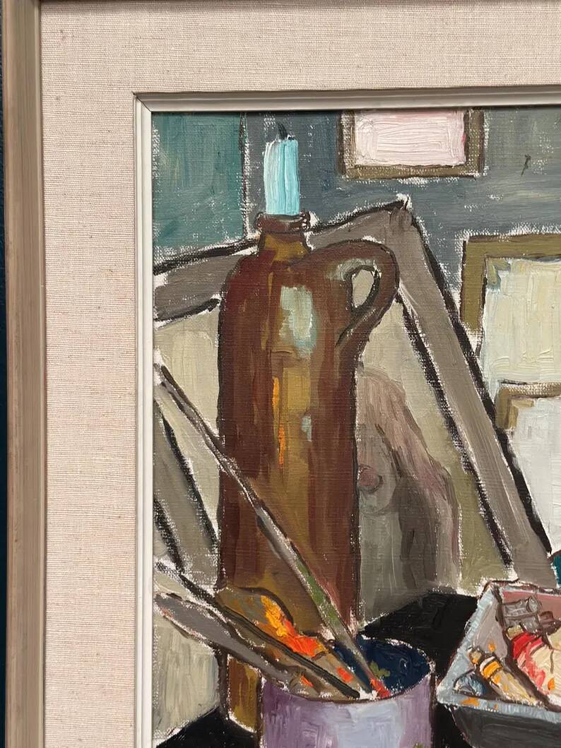 Original Swedish Oil on Canvas – “Still Life” by Harry Holmberg – Signed – Dated 1956 – Vintage & Framed – 47 × 34.5 cm (18.5" × 13.6")