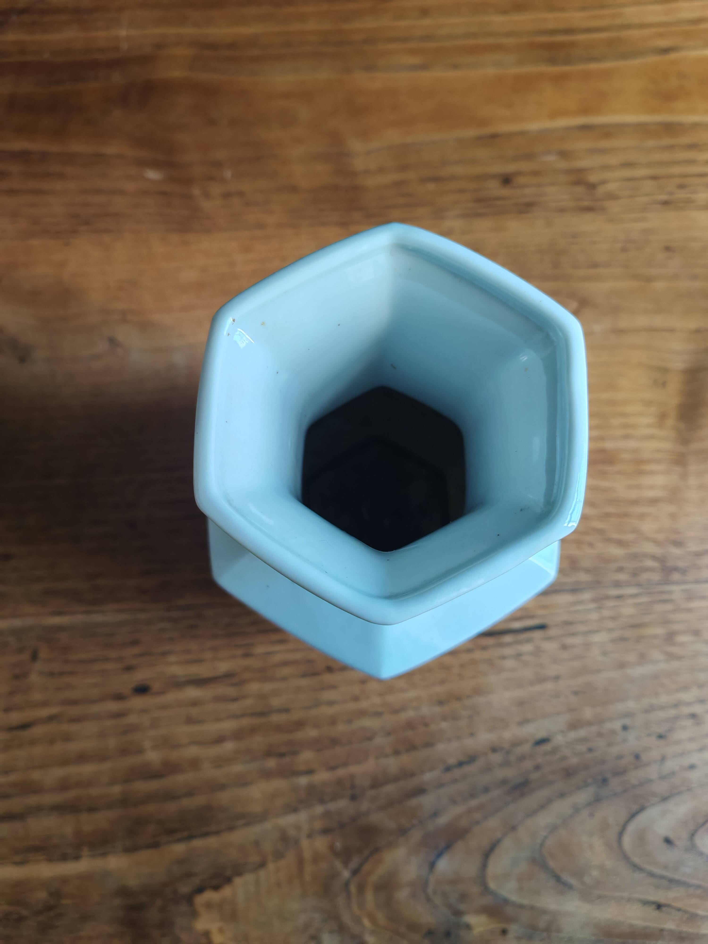 Vintage Hexagonal Japanese Porcelain Vase – Landscape Decoration