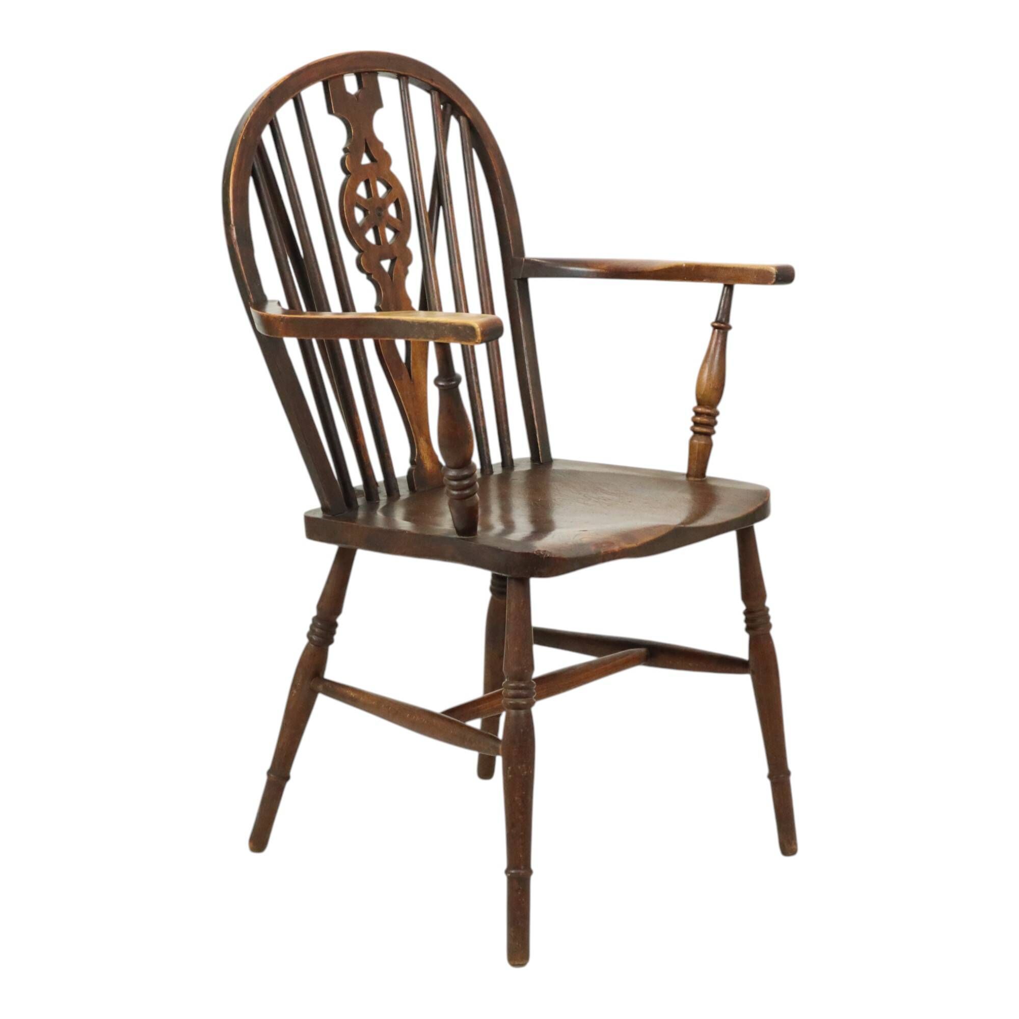 Chaise Windsor ancienne en bois de hêtre et d'orme avec dossier à roulettes, XIXe siècle