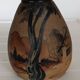 Ciboure stoneware vase, antique, signed Touton 1930, woman spinning in front of her farm.