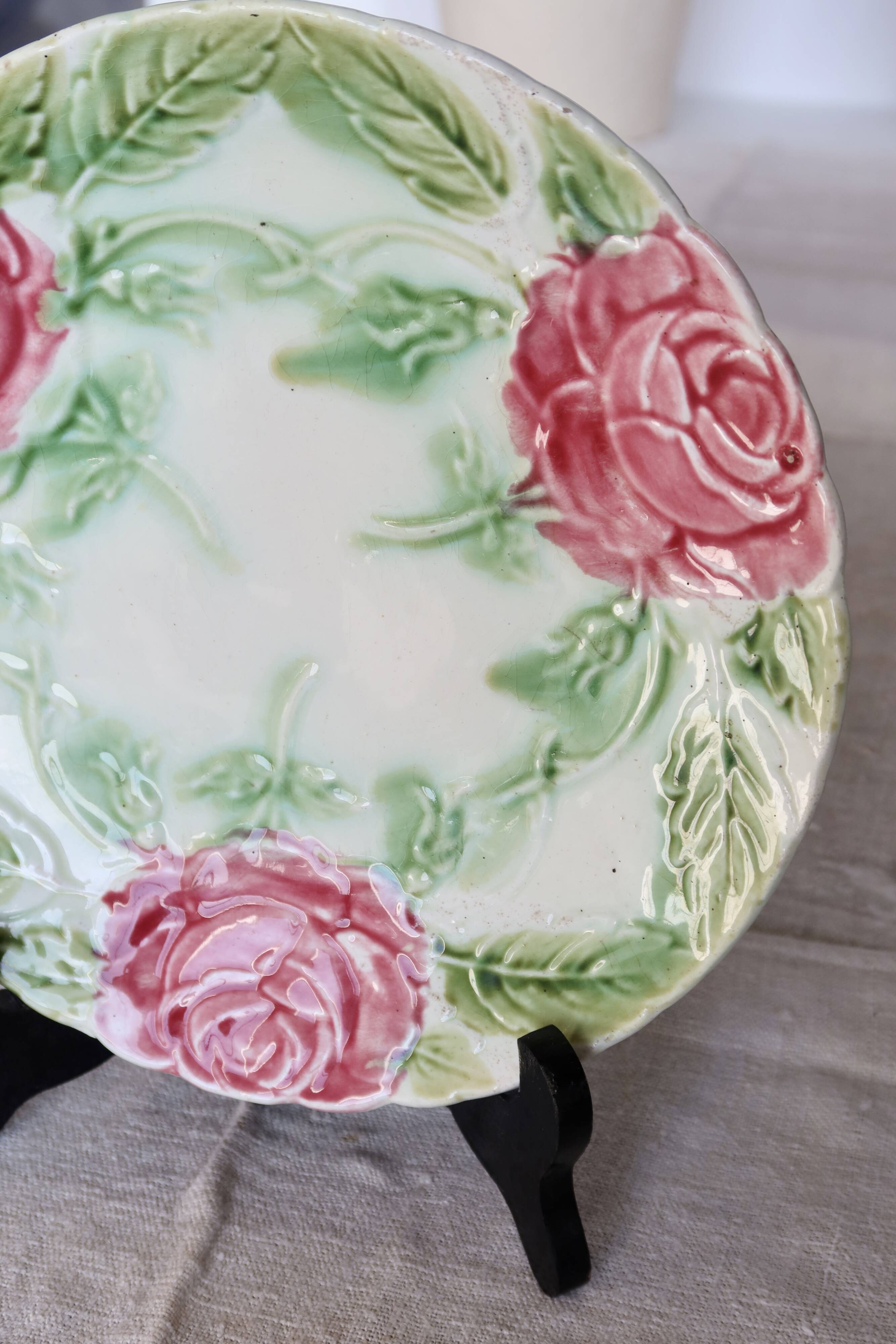 Vintage dessert plate with pink flowers