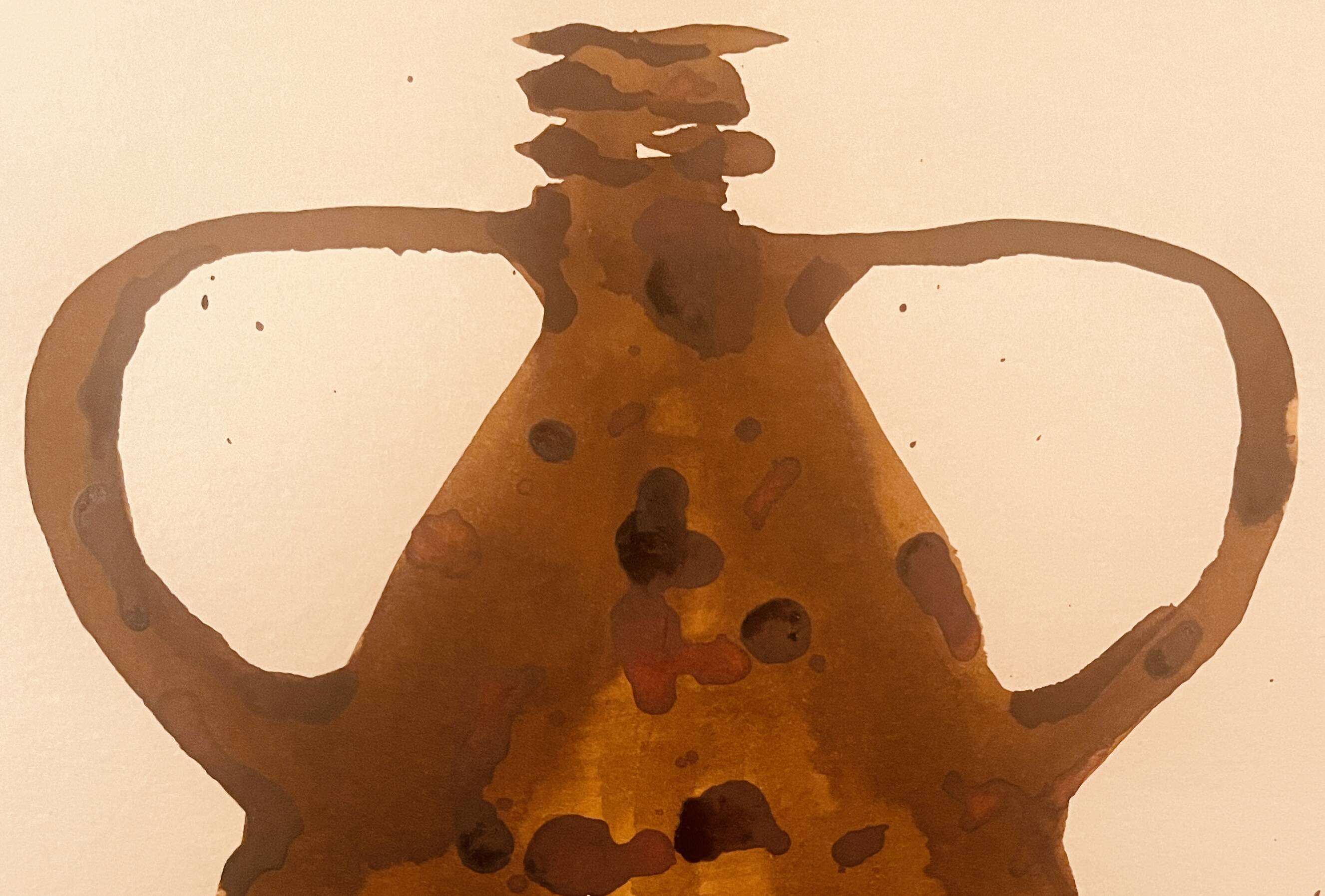 Signed watercolor and ink painting Vase Wabi Sabi Marrakech