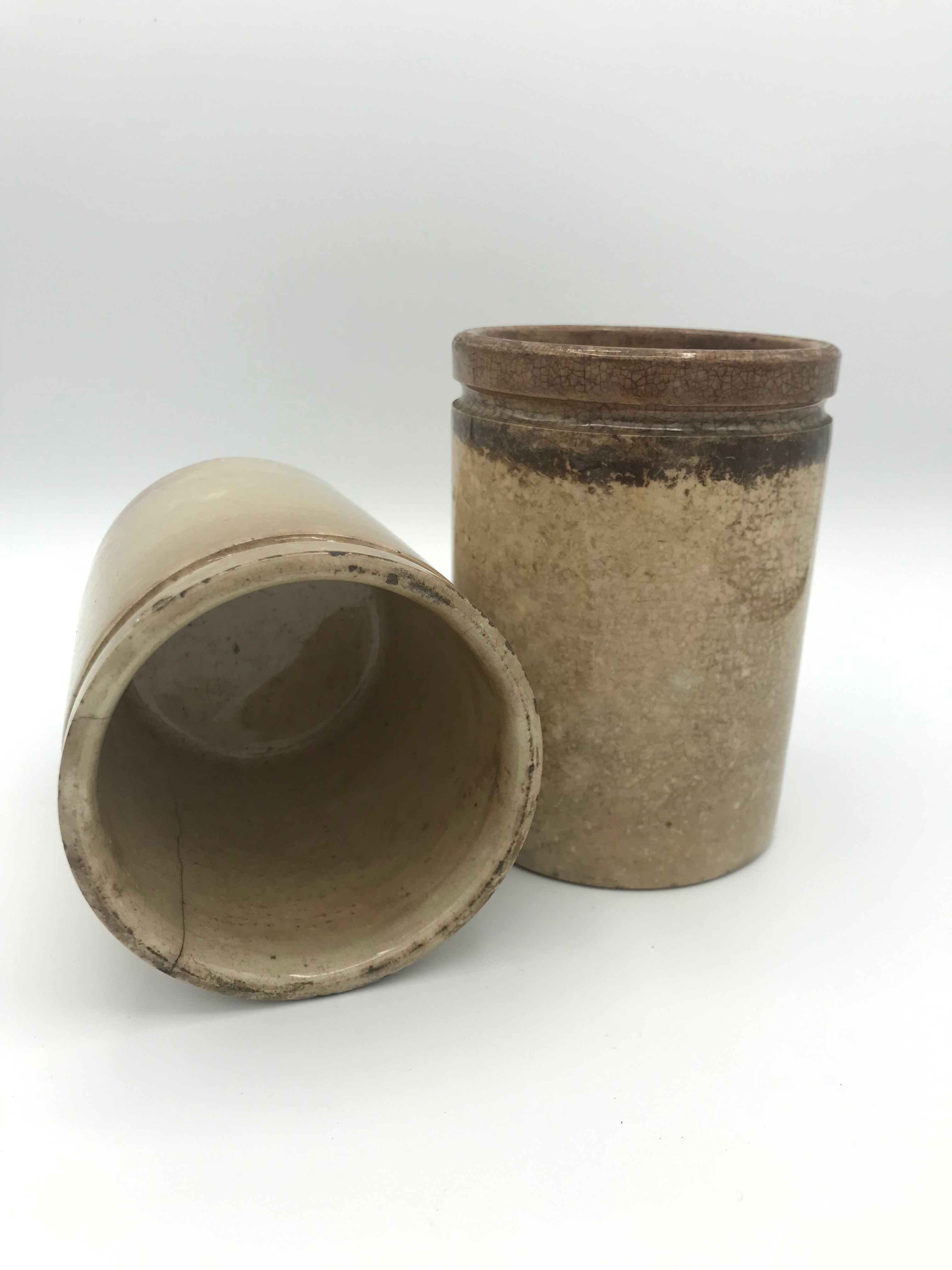 Set of 2 old ceramic jam jars