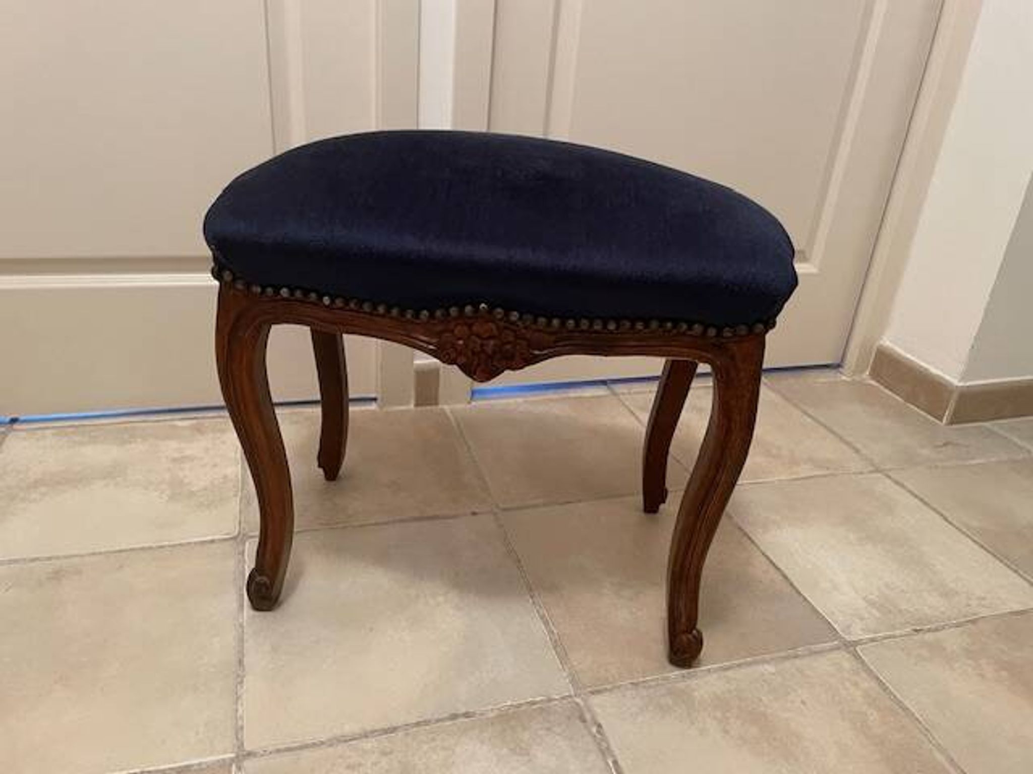 Mahogany and blue velvet daybed