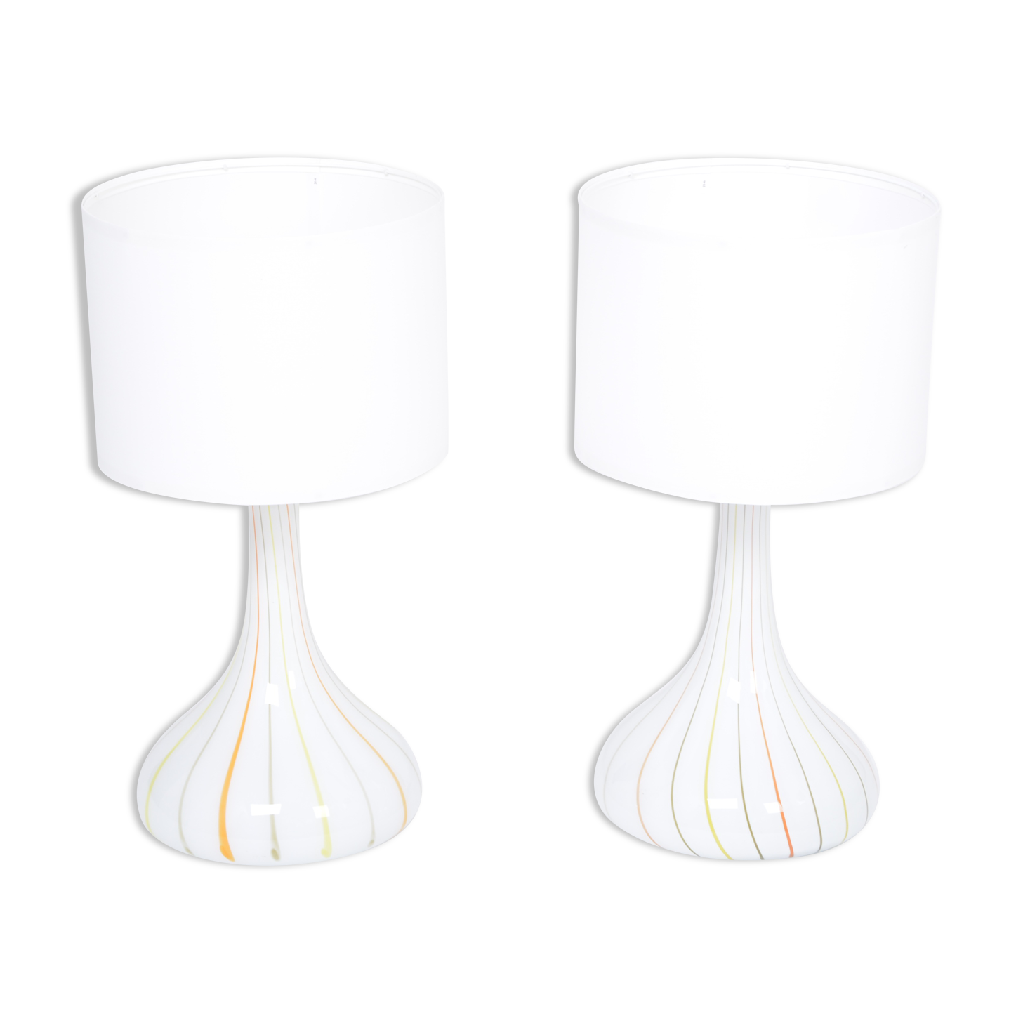 Pair of 1970s tall White Glass Table Lamps model "Candy" by Holmegaard