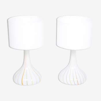 Paire de grandes lampes de table en verre blanc des années 1970 modèle "Candy" par Holmegaard