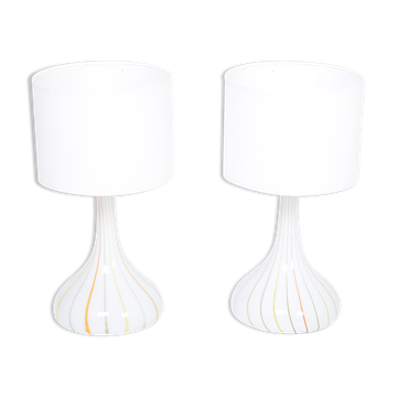 Paire de grandes lampes de table en verre blanc des années 1970, modèle "Candy" par Holmegaard