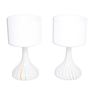 Paire de lampes de table en verre blanc des années 1970 modèle « Candy » par Holmegaard