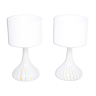 Pair of 1970s tall White Glass Table Lamps model "Candy" by Holmegaard