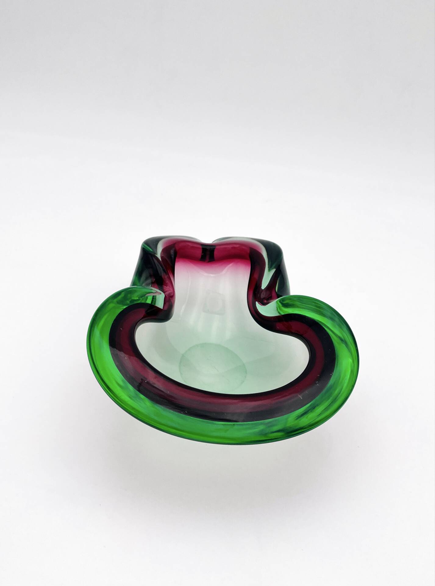 Flavio Poli Seguso Sommerso Green Magenta Ashtray 17.5cm 962g