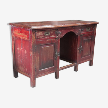 Antique red desk old teak piece and original patina from India 137x52x77cm