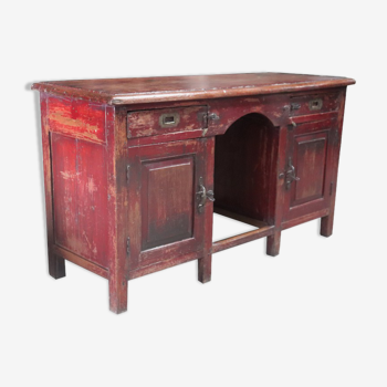 Bureau ancien rouge vieux teck piece et patine d'origine inde 137x52x77cm