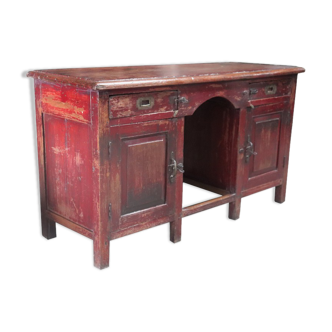 Antique red desk old teak piece and original patina from India 137x52x77cm