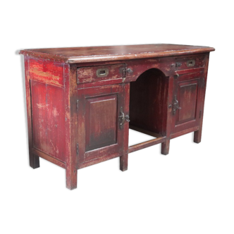 Bureau ancien rouge vieux teck piece et patine d'origine inde 137x52x77cm